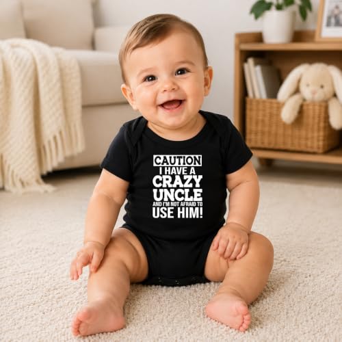 CBTwear Caution I Have a Crazy Uncle Funny Baby Bodysuit - color: Black, size: 6 Months