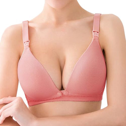 Pink Cotton Nursing Bras, Dual Clips Padded Pregnancy Bra - size: (36) C