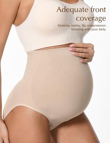 HOFISH Seamless Over-Bump Maternity Underwear, High-Waisted Panties - color: 3pack:black/Beige/Elegant Pink, size: Medium