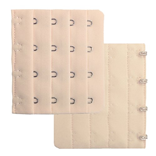 Ultra Soft Bra Extender Band Breathing Room 4 Rows Hook & Eye Extension Strap - color: 4 Hooks (6pcs/Pack, Black & Light Beige)