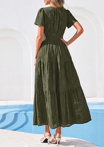 PRETTYGARDEN Womens Maxi Embroidered Wedding Guest Dress - color: Army Green, size: Small