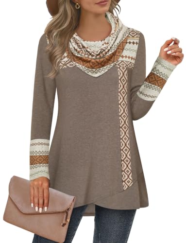 Furnex Women's Long Sleeve Cowl Neck Tunic Top Casual Pullover Sweatshirt - color: Geometric, size: Medium