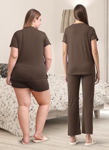 Rnxrbb 3 Piece Postpartum Nursing Pajamas Set Maternity Breastfeeding Pjs - color: 1-coffee Brown, size: Medium