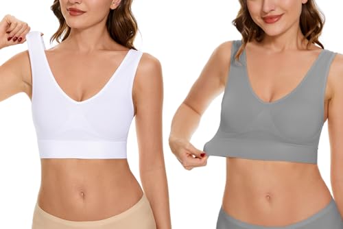 Women's Wireless Sleep Bras Unpadded Seamless Comfort Bras Throw-on Wirefree Bralettes 3 Pack - color: Black*white*grey, size: XX-Large