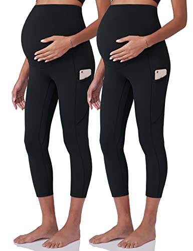 POSHDIVAH Maternity Workout Leggings Pregnancy Yoga Pants Pockets - color: Blacks, size: Large