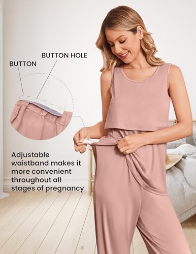 Maternity Sets Labor and Delivery Gown Postpartum Essentials Nursing Pajama - color: Dusty Pink, size: Medium