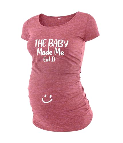 Decrum Maternity Short Sleeve Graphic Print T Shirts - color: Heather Pink- Baby Made Me Eat It Maternity Shirt, size: XX-Large