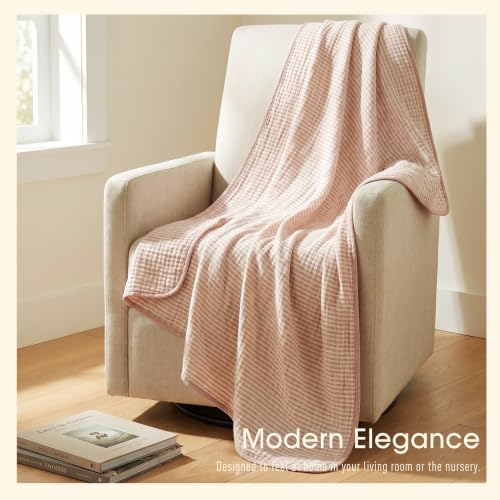 Ultra Soft Muslin Baby Blanket - Organic Cotton Blend (Pink Stripe) - color: Dusty Pink Stripes
