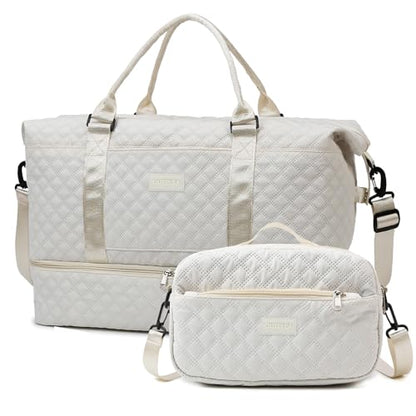55L Travel Duffle Bag for Women, Large Overnight Weekend Bag, White - color: white