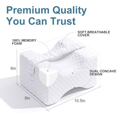 UJPFEO Knee Pillow for Side Sleepers, Memory Foam Leg Support with Strap - color: Natural White
