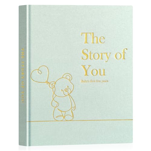 Lanpn Baby Memory Book for Boy Girl - The Story of You, Newborn Babys Keepsake Book Photo Album for New Parents, Linen Cover Baby First 5 Year Milestone Journal Scrapbook (Sage Green, 154 Pages) - color: Sage Green