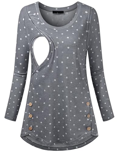 connche Women's Button Side Maternity Tunic Nursing Tops for Breastfeeding - color: Grey Dot, size: Small