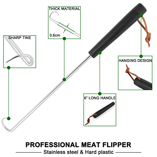 HaSteeL Meat Hook Flipper Set of 2, Stainless Steel Pigtail Food Flipper Turner 12Inch & 17Inch, BBQ Accessories Great for Grilling Smoking Frying, Long Body & ABS Handle, Easy to Clean & Right Handed - size: 12In + 17In, Right Hand