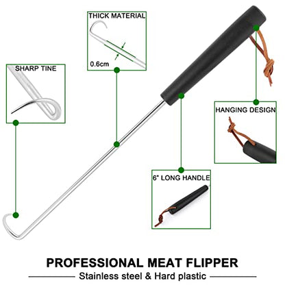 HaSteeL Meat Hook Flipper Set of 2, Stainless Steel Pigtail Food Flipper Turner 12Inch & 17Inch, BBQ Accessories Great for Grilling Smoking Frying, Long Body & ABS Handle, Easy to Clean & Right Handed - size: 12In + 17In, Right Hand