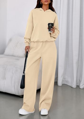 PRETTYGARDEN 2 Piece Lounge Sets for Women Matching Sweatsuits - color: Beige, size: X-Large