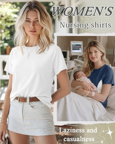 Huukeay 3 Pack Women's Nursing Tops - color: Haze Blue, White, Black, size: Medium