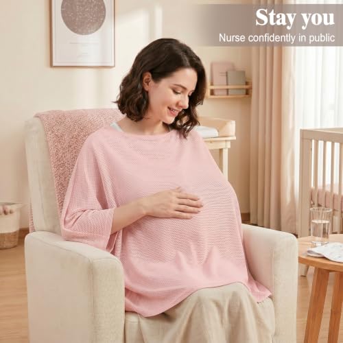 Basumee Nursing Cover for Breastfeeding Breathable Mesh 360 Full Privacy - color: Soft Pink, size: 1 Pack