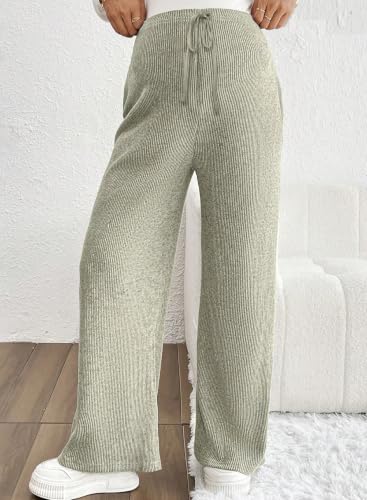 BLENCOT Maternity Pants Casual Stretchy Wide Leg Pregnancy Trousers - color: Light Green, size: Large
