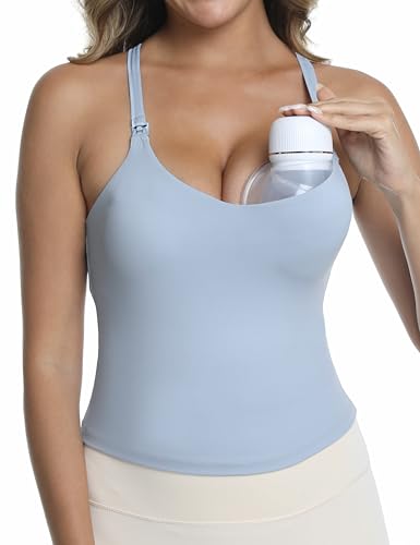Nursing Tank Tops for Breastfeeding - color: Light Blue, size: Small