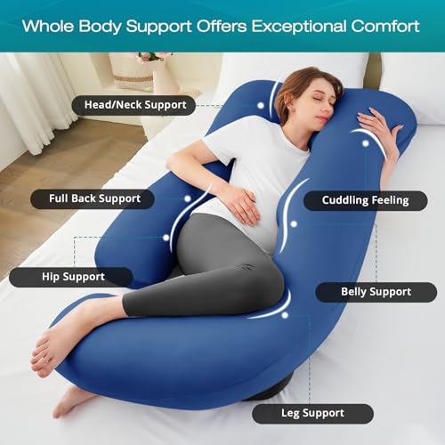 Sasttie Cooling Pregnancy Pillows for Sleeping, 57'' Full Body Pillow, Navy - color: Navy, size: 57 Inch