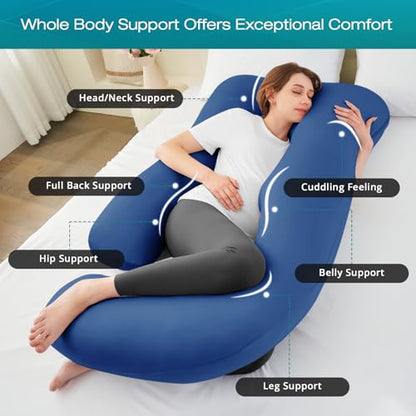 Sasttie Cooling Pregnancy Pillows for Sleeping, 57'' Full Body Pillow, Navy - color: Navy, size: 57 Inch