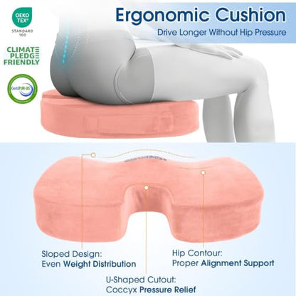 CloudBliss Ergonomic Seat Cushion & Lumbar Support Pillow Set, Pink, Large - color: Pink, size: Large