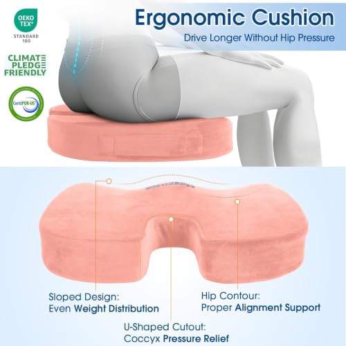 CloudBliss Ergonomic Seat Cushion & Lumbar Support Pillow Set, Pink, XL - color: Pink, size: X-Large