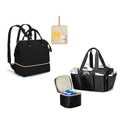 Fasrom Wearable Breast Pump Backpack with Cooler Compartment Bundle with Breast Pump Caddy Organizer Bag with Breastmilk Cooler