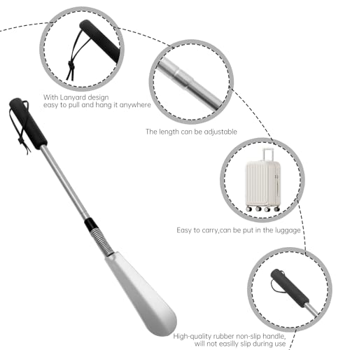 2 Pack Telescopic Shoe Horn, 16-31" Long Handle Stainless Steel
