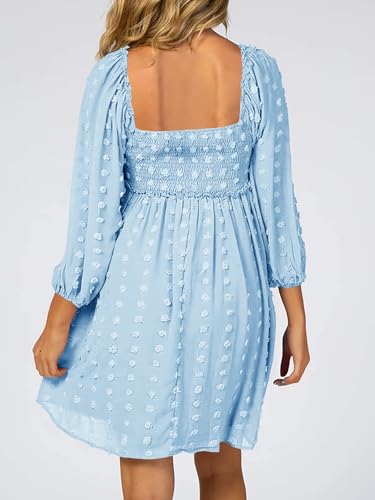 Women's Long Sleeve Maternity Dress Square Neck Swiss Dot Casual Loose Short Dresses - color: Light Blue, size: Medium