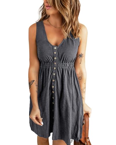BTFBM Womens Summer Dresses 2026 Beach Vacation - color: Buttons Grey, size: Large