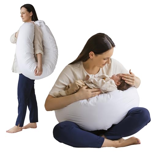 MINICAMP Full Body Pregnancy Pillow for Sleeping – Full Body Maternity Support Pillow for Back, Belly, Hips & Legs – Ergonomic Side Sleeper Pillow with Removable Washable Cover - Made in EU - color: Plain White