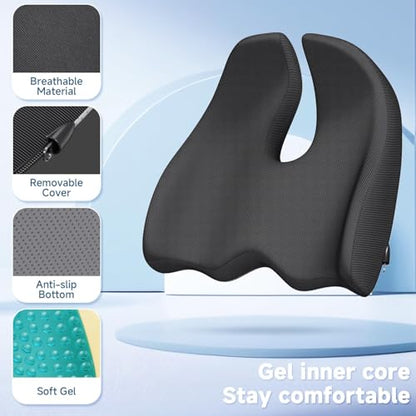 Benazcap Large Cooling Gel Memory Foam Seat Cushion for Long Sitting - color: Black