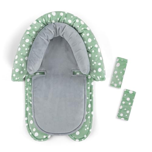 GFU Baby Car Seat Head Support for Newborn, 2 in 1 Infant Car Seat Head Body Support with Strap Pads, Soft Stroller Cushion Pillow Insert for Girls and Boys, Fits for Stroller, Swing, Green - color: Green Dot