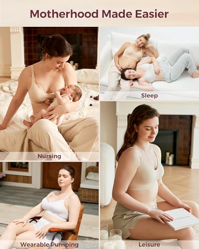 Momcozy U.S. Cotton Nursing Bras for Breastfeeding Seamless Maternity Bra - color: Light Gray, size: Medium