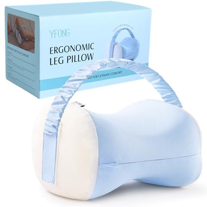 YFONG Knee Pillow for Side Sleepers, Breathable Memory Foam Leg Pillow Blue - color: Light Blue