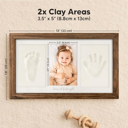 KeaBabies Baby Hand and Footprint Kit, Clay Keepsake Frame (Medium Oak) - color: Medium Oak, size: Duo Frame, 13" x 7.8"