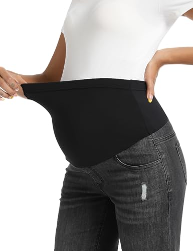 Foucome Women's Maternity Jeans Straight Leg - color: Wash Black, size: Small