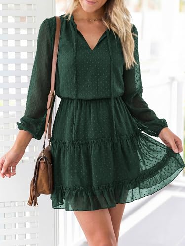 BTFBM Long Sleeve Dress for Women Fall 2026 - color: Dot Dark Green, size: Medium