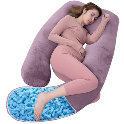 Shredded Memory Foam U Shaped Pregnancy Pillow with Cover - color: Dark Purple