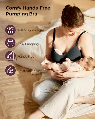 Momcozy Hands-Free Pumping Bra, Breathable Tencel™ Fabric Breast Pump Bra - color: Black, size: Medium