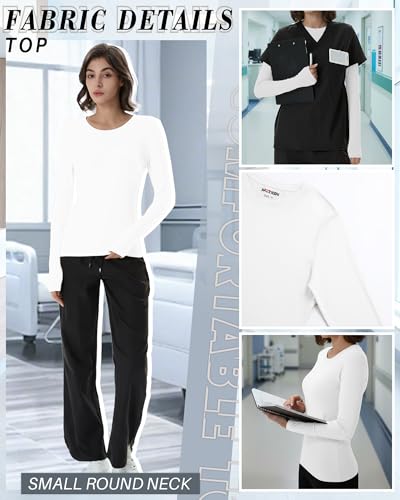 Xaatren 4 Pack Women's Underscrub Long Sleeve Nurse Shirts - color: Black, Red, Light Mixed Gray, White, size: X-Large