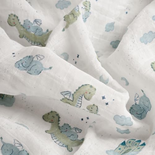 Muslin Swaddle Blankets for Newborn, Cotton Receiving Blanket - color: Blue Dinosaur