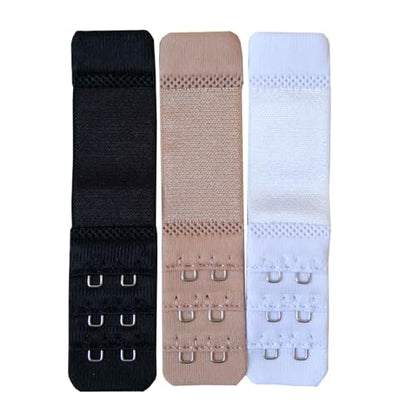 Women Elastic Bra Extenders 1-6 Hook, Bras Back Extension Strap - color: 2 Hook 3/8" Spacing,black/White/Beige 6pcs