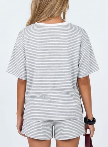 Darong Womens Striped 2 Piece Summer Lounge Sets - color: Light Grey Stripe, size: Medium