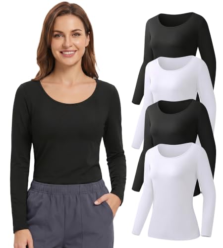 Rolimaka 4-Pack Women's Long Sleeve Underscrub Base Layer Tops for Nurses - size: Medium