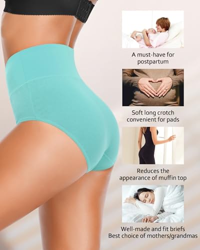 Eiggam Tummy Control Underwear Soft High Waisted underwear Full Coverage Briefs Breathable Postpartum Cotton Womens Panties - color: Multicoloured D - 5 Pack, size: Medium