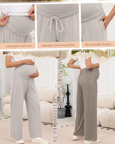 3 Pack Women's Maternity Casual Pants - color: Cream Gray, Light Coffee, Brown, size: Medium
