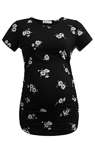 Smallshow Women's Side Ruched Tunic Maternity Shirts 3 Packs - color: Deep Grey-svp121-white Stripe(3 Pack), size: Medium
