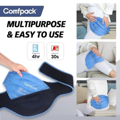 Comfpack Ice Pack for Back Pain Relief, FSA Eligible, 2 Packs Reusable Lower Back Wrap Hot Cold Therapy for Sciatic Injuries, Tailbone Pain, Lumbar Surgery, Coccyx, Herniated Disc, Gift - color: Black